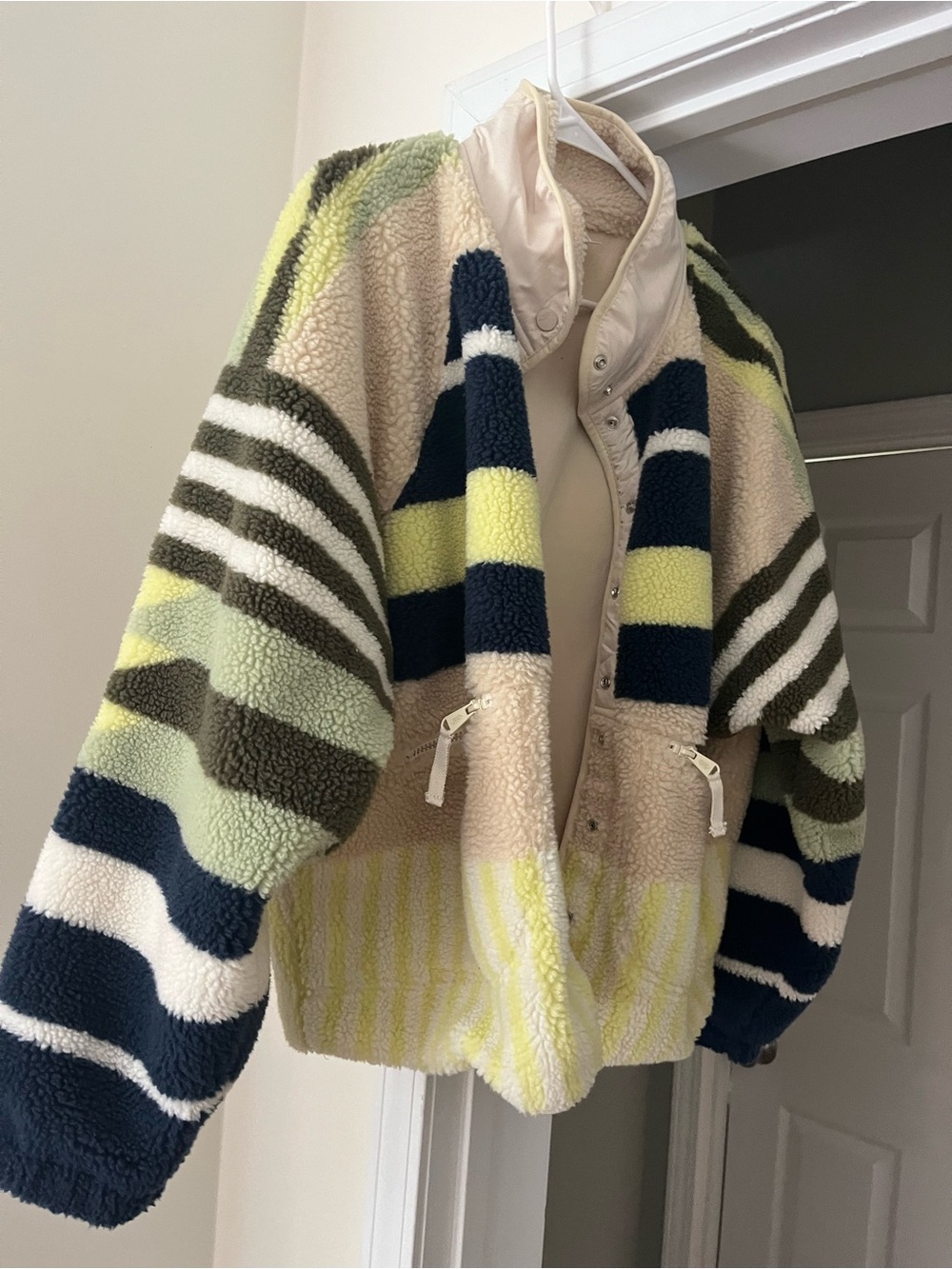 FP Striped Sherpa Fleece Jacket in Cream, Navy & Lime - Picture 2 of 3